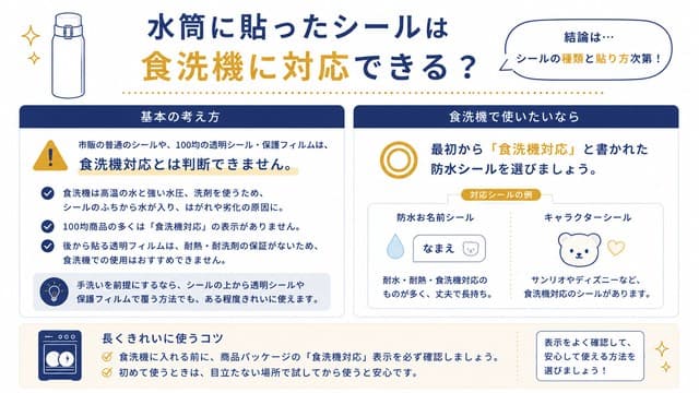水筒に貼ったシールは食洗機に対応できる?