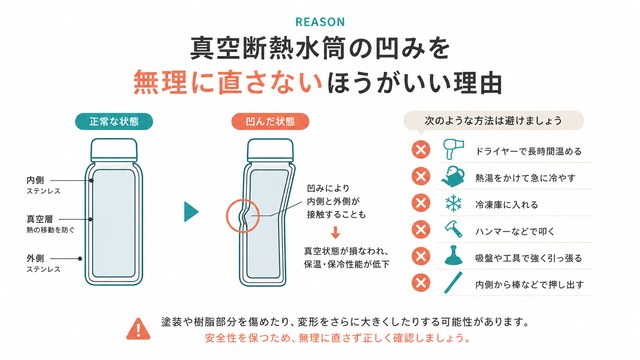 真空断熱水筒の凹みを無理に直さないほうがいい理由