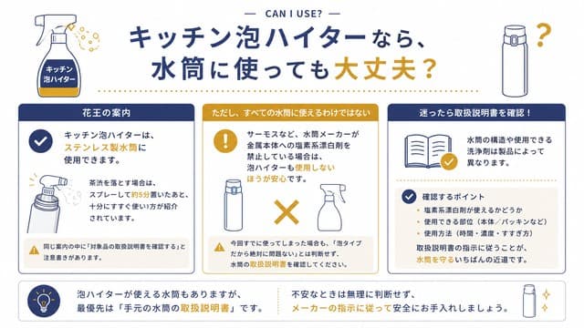 キッチン泡ハイターなら水筒に使っても大丈夫?