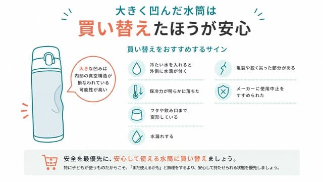 大きく凹んだ水筒は買い替えたほうが安心 (1)