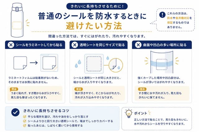 普通のシールを防水するときに避けたい方法