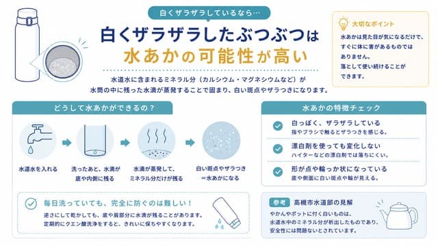 白くザラザラしたぶつぶつは水あかの可能性が高い