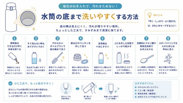 水筒の底まで洗いやすくする方法