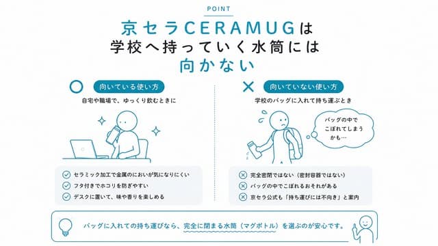 京セラCERAMUGは学校へ持っていく水筒には向かない