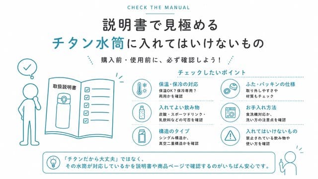 説明書で見極めるチタン水筒に入れてはいけないもの