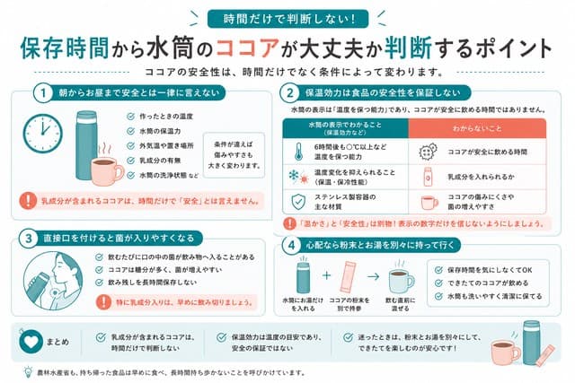 保存時間から水筒のココアが大丈夫か判断するポイント